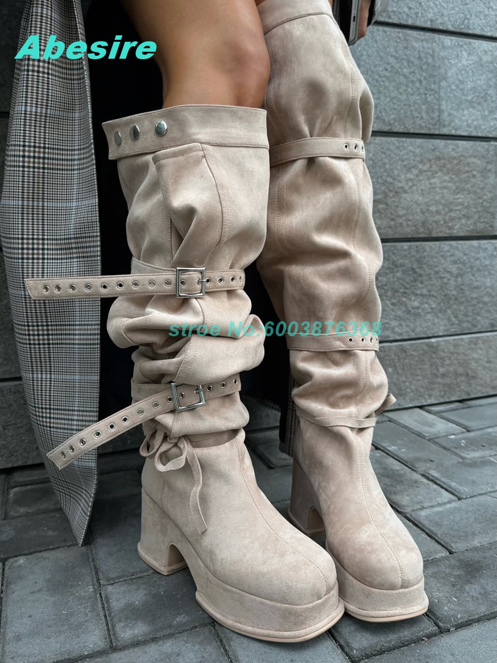 Sepatu bot setinggi lutut berb - Street Fashion Y2K ulasan dan harga