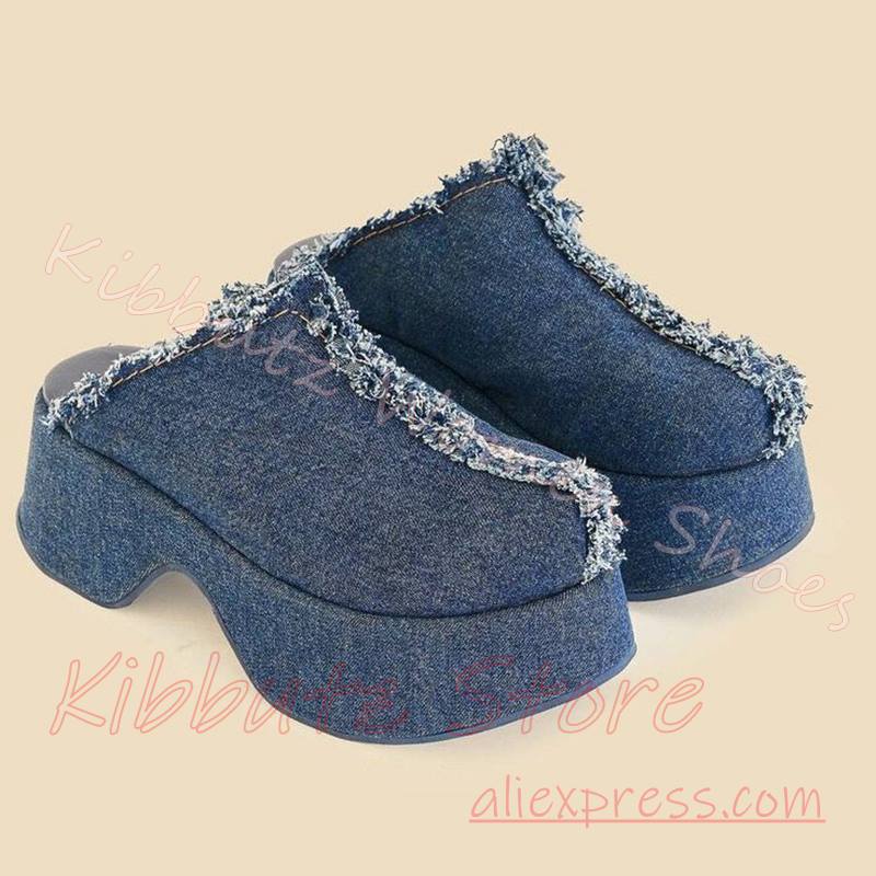 Sandal Mule Platform Denim Wan - Street Fashion Y2K ulasan dan harga